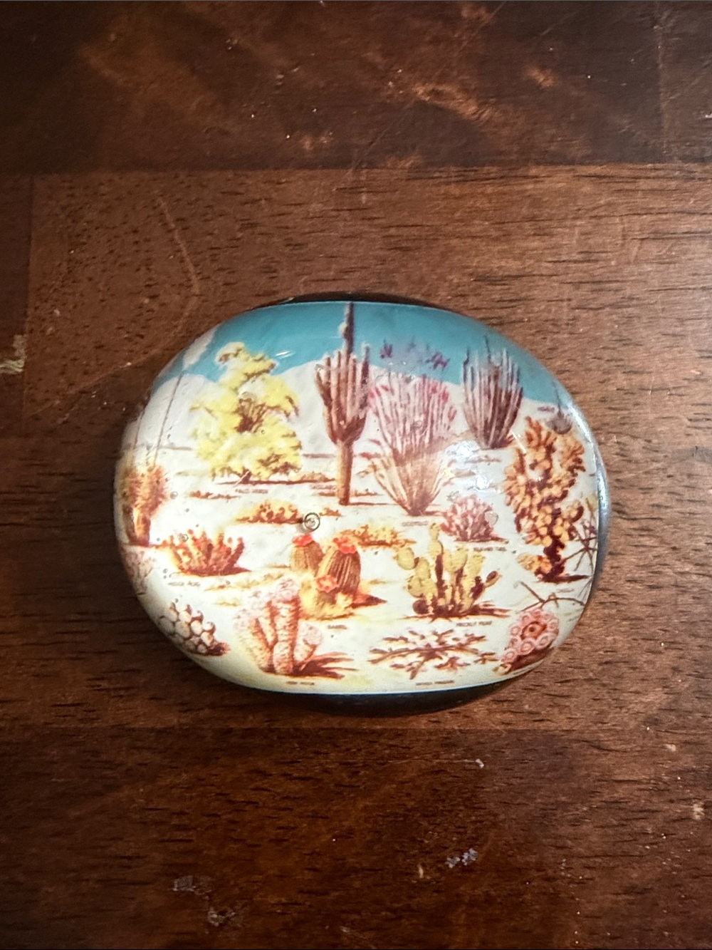 Vintage Ceramic Desert Scene Stone - Blue and Cream paperweight